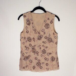 Vintage Beaded Top Sleeveless Beige TAHARI, Size 2